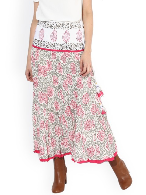 

Sangria White & Pink Panelled Printed Maxi Skirt