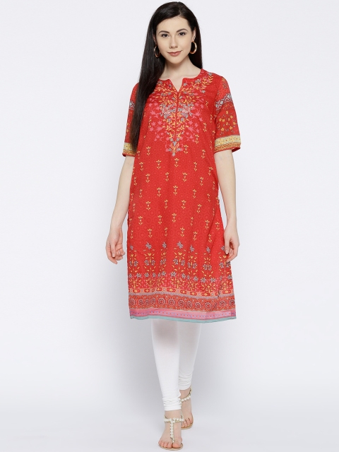 

Biba Women Red Printed Straight Kurta