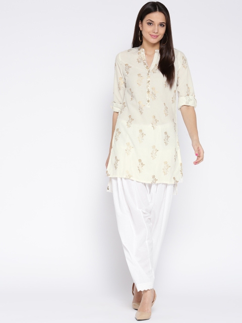 

Biba Women Off-White & Golden Printed Straight Kurta