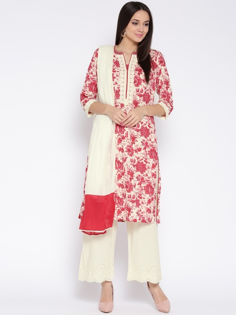 

Biba Women Magenta & Off-White Printed Kurta with Palazzos & Dupatta