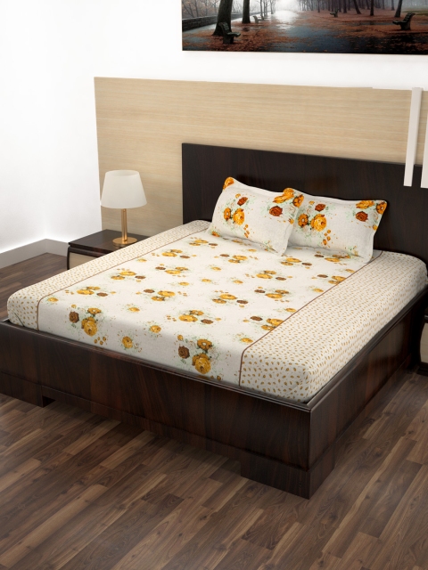 

Story@home Off-White & Yellow Floral Flat 240 TC 1 Double Bedsheet with 2 Pillow Covers