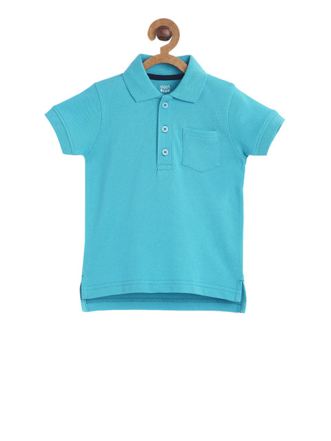 

MINI KLUB Boys Turquoise Blue Solid Polo Collar T-shirt