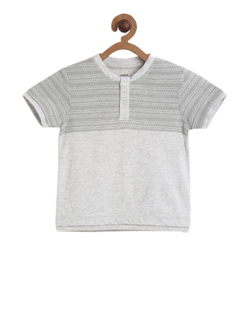 

MINI KLUB Boys Grey Printed Henley Neck T-shirt