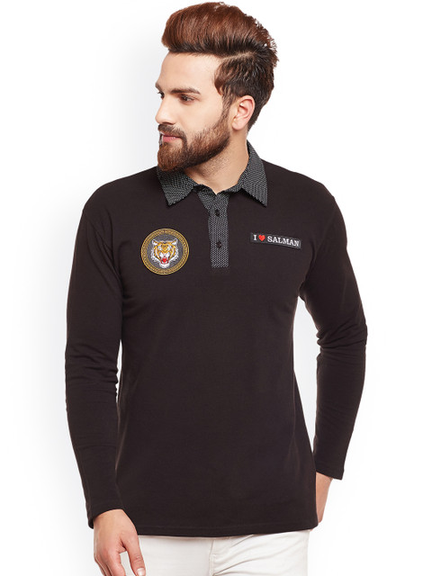 

Hypernation Men Black Solid Polo Collar T-shirt