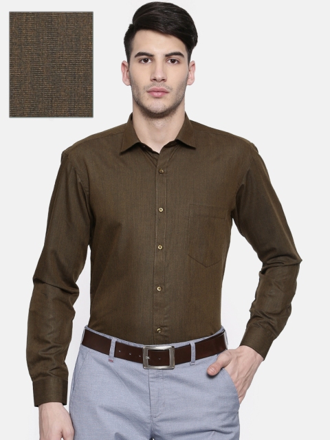 

RG DESIGNERS Men Brown & Gold-Toned Slim Fit Solid Formal Shirt