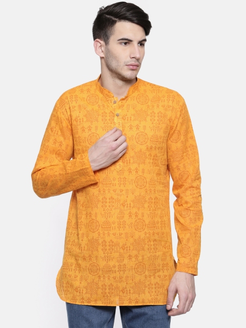 

RG DESIGNERS Men Yellow Printed Straight Kurta