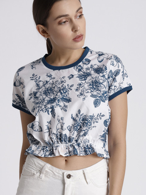 

Chemistry Women White Printed Cinched Waist Top