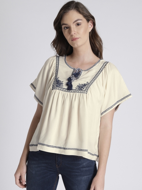 

Chemistry Women Cream-Coloured Embroidered Top