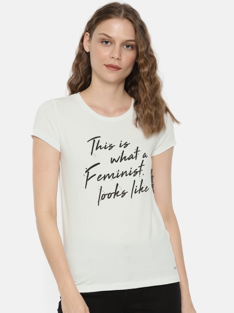 

Vero Moda Women White Printed Round Neck T-shirt