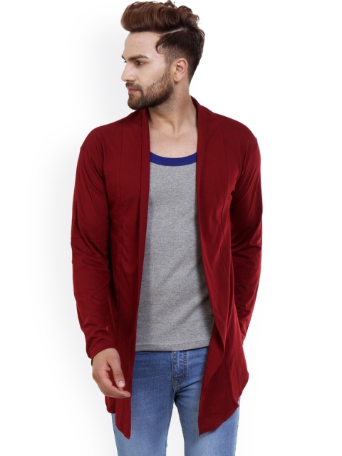 

GRIFFEL Men Maroon Solid Front-Open Sweater