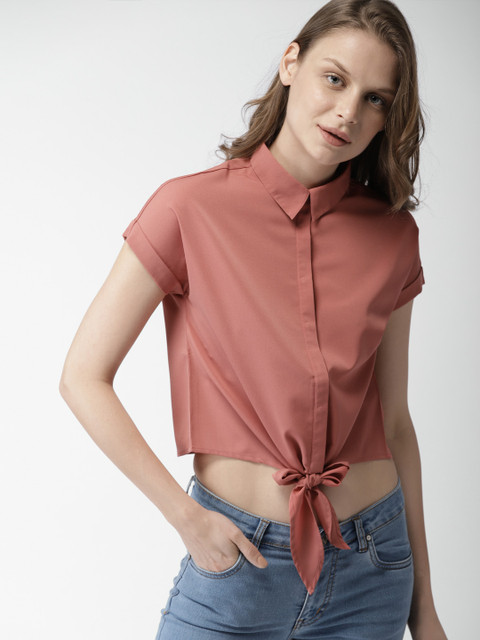 

Mast & Harbour Women Coral Regular Fit Solid Casual Shirt