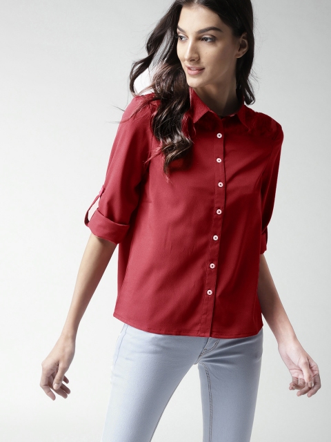 

Mast & Harbour Women Maroon Regular Fit Solid Casual Shirt