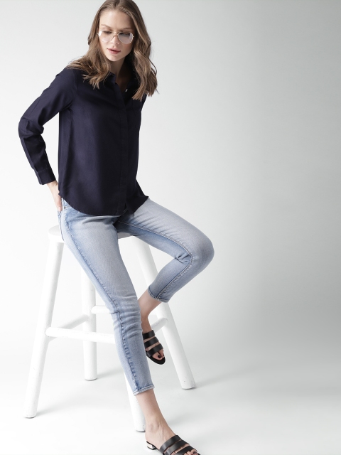 

Mast & Harbour Women Navy Blue Slim Fit Solid Casual Shirt