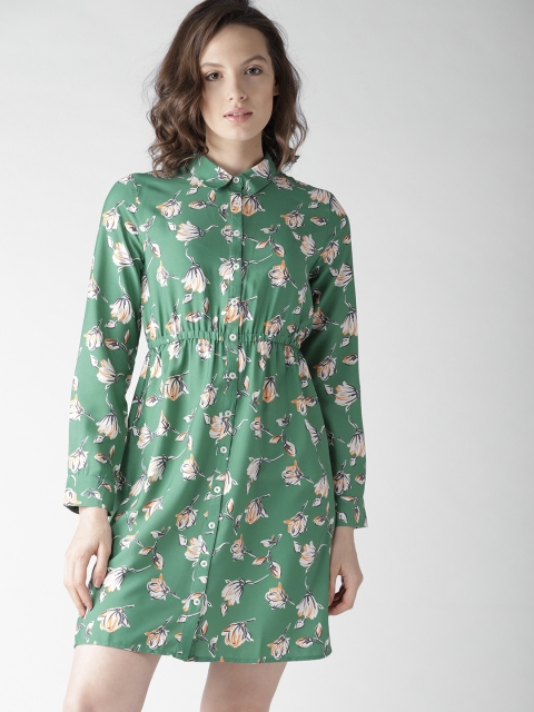 

Mast & Harbour Women Green & White Floral Print Shirt Dress