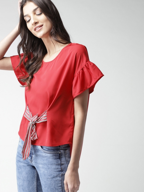 

Mast & Harbour Women Red Solid High-Low Top