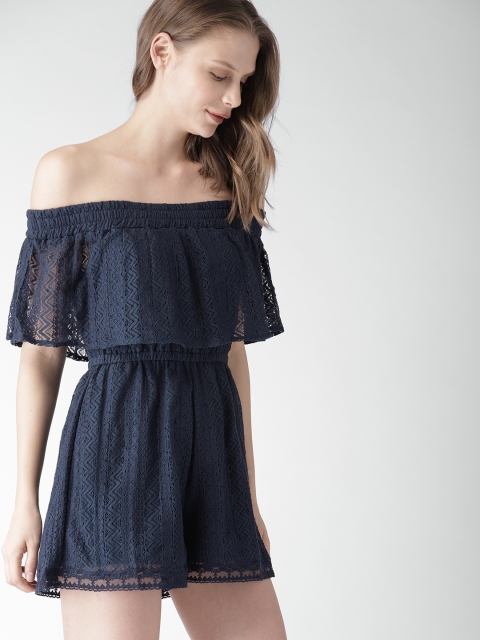 

Mast & Harbour Navy Blue Self-Design Playsuit