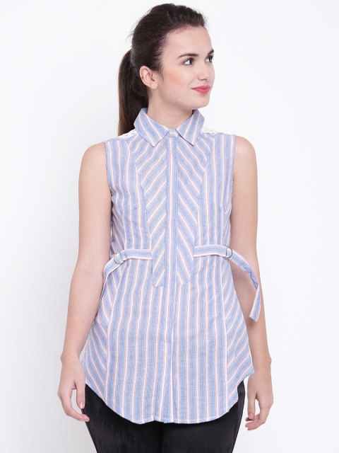 

Madame Women Blue & White Striped Casual Shirt