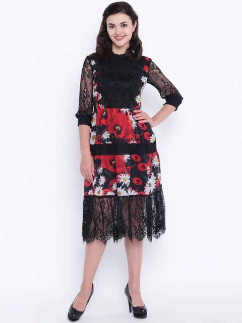 

Madame Women Black Floral Print Fit & Flare Dress