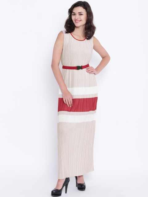 

Madame Women Beige Striped Maxi Dress