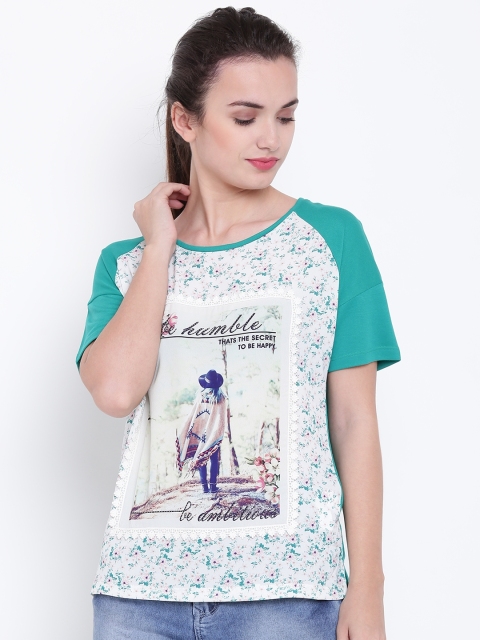 

Madame Women Green & White Printed Top