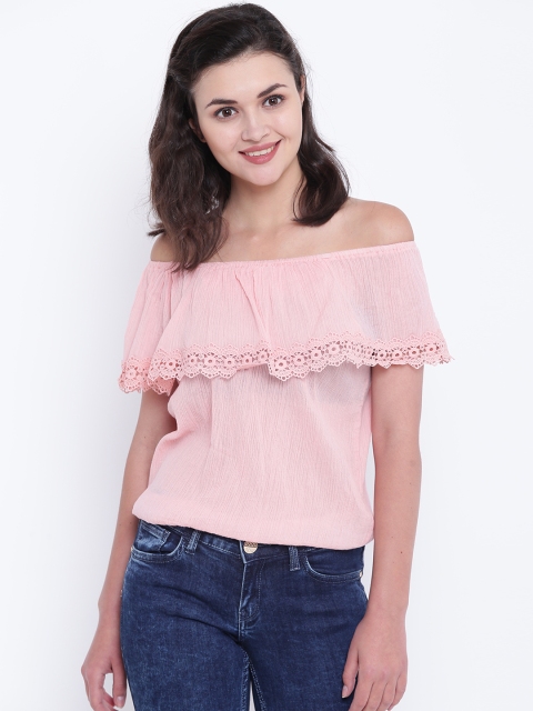 

Madame Women Pink Solid Bardot Top