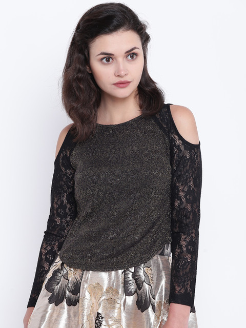 

Madame Women Black Self-Design Top
