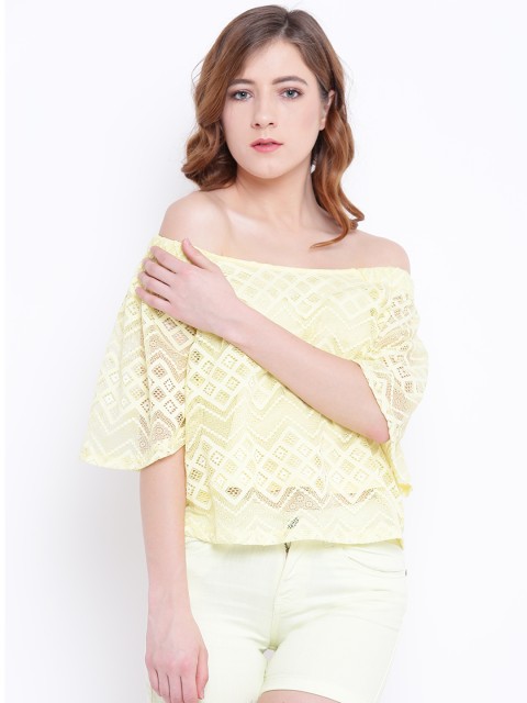 

Madame Women Yellow Self-Design Bardot Top