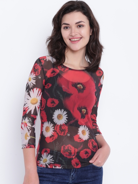 

Madame Women Black & Red Floral Print Top