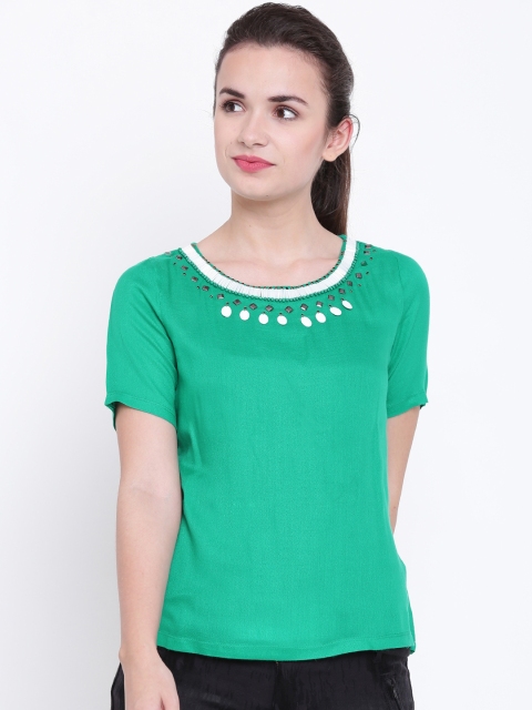 

Madame Women Green Solid Top with Embellished Detail