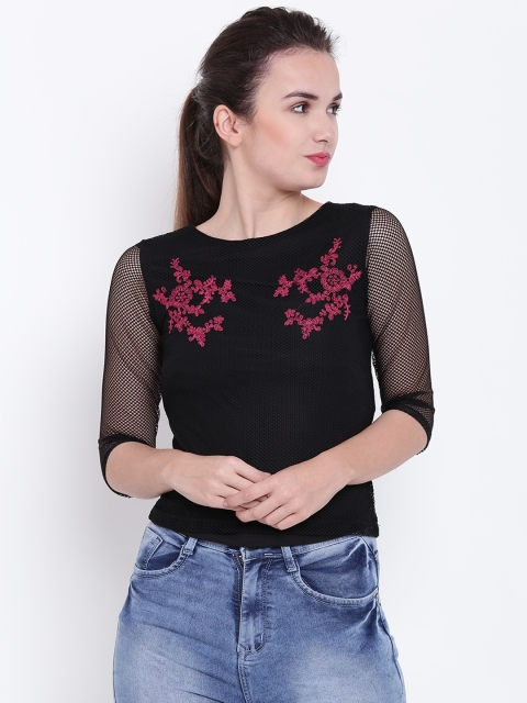 

Madame Women Black Self-Design Top