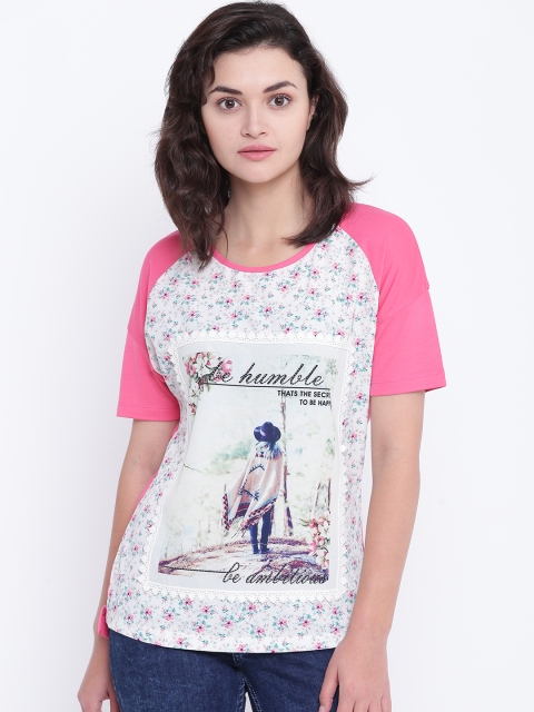 

Madame Women Off-White & Pink Printed Top