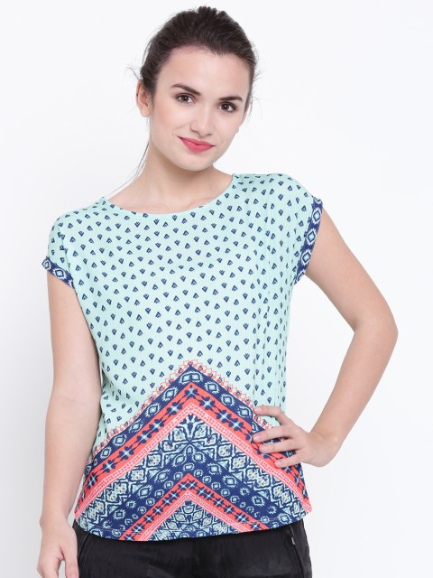 

Madame Women Mint Green & Navy Printed Top