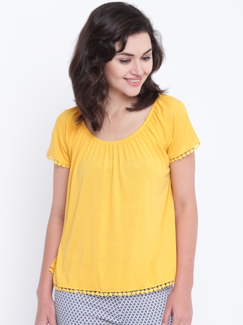 

Madame Women Yellow Solid A-Line Top