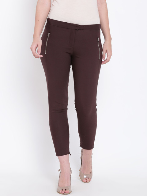 

Madame Women Coffee Brown Regular Fit Solid Cropped Trousers