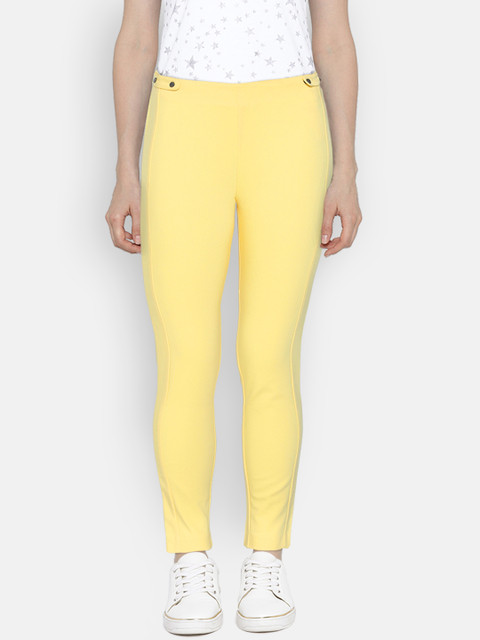

Madame Women Yellow Regular Fit Solid Regular Trousers