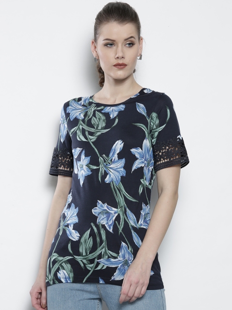 

DOROTHY PERKINS Women Navy Blue Floral Print Top