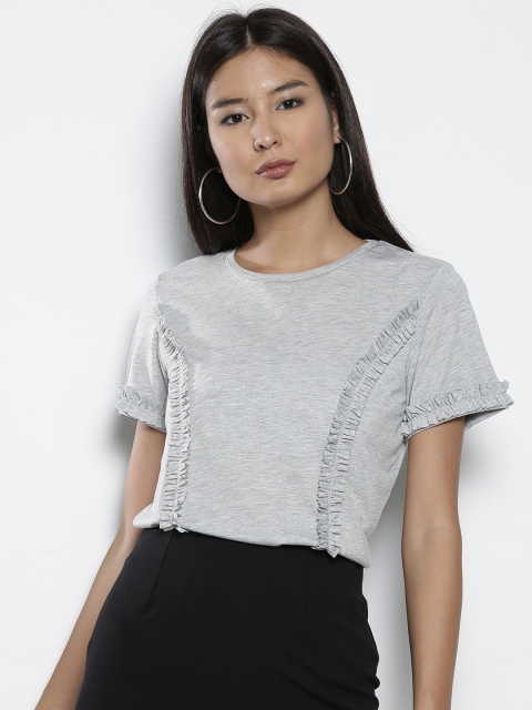 

DOROTHY PERKINS Women Grey Melange Solid Top with Frills