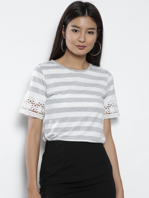 

DOROTHY PERKINS Women Grey Melange & White Striped Top