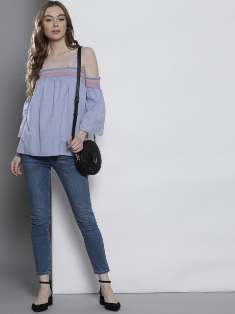 

DOROTHY PERKINS Women Blue Solid Bardot Top