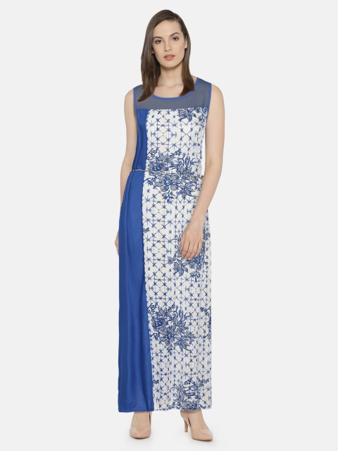 

AKKRITI BY PANTALOONS Women Blue Printed A-Line Maxi Dress
