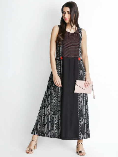 

AKKRITI BY PANTALOONS Women Black Printed A-Line Dress