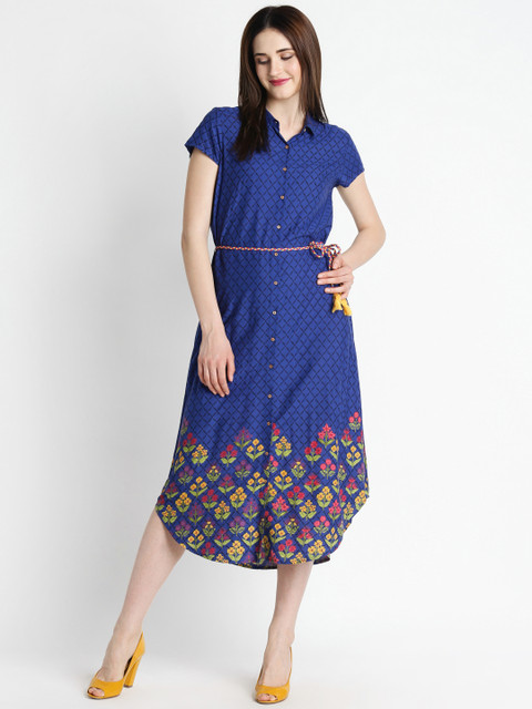 

AKKRITI BY PANTALOONS Women Blue Printed Midi Dress