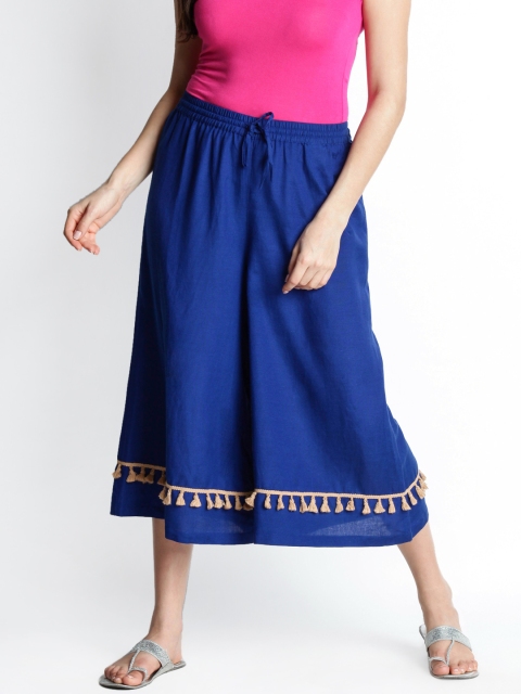 

AKKRITI BY PANTALOONS Women Blue Flared Solid Palazzos