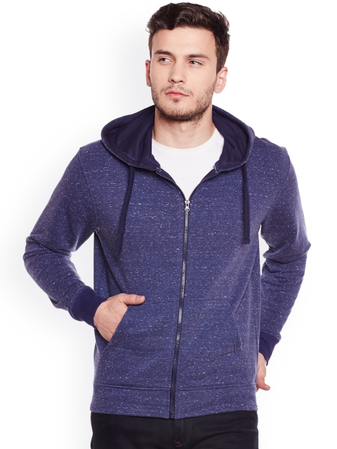 

Club York Men Blue Self Design Hooded Sweatshirt