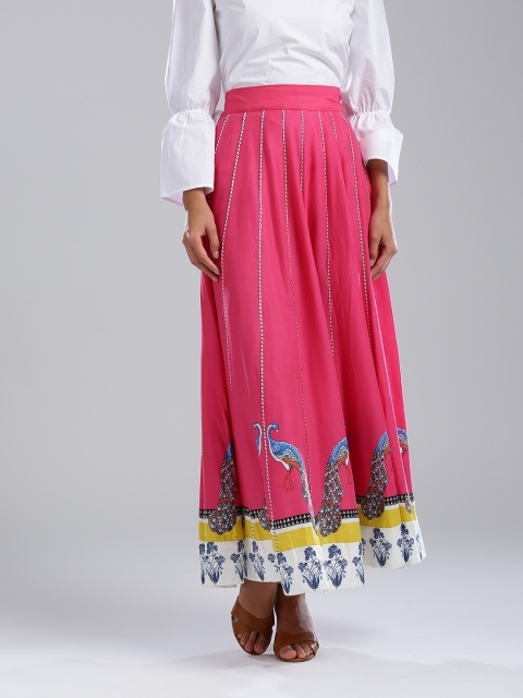 

W Pink Printed Hem Flared Maxi Skirt