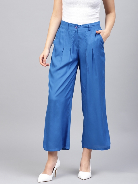 

W Women Blue Solid Regular Fit Parallel Trousers