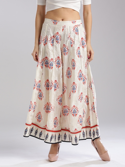 

W Women Off-White & Red Printed Flared Palazzos