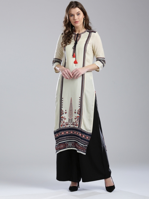 

W Women Off-White Printed Straight Kurta