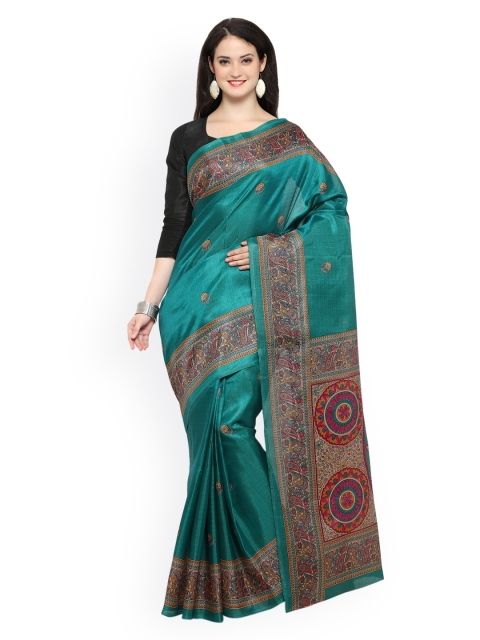 

Saree mall Teal Art Silk Printed Khadi Saree