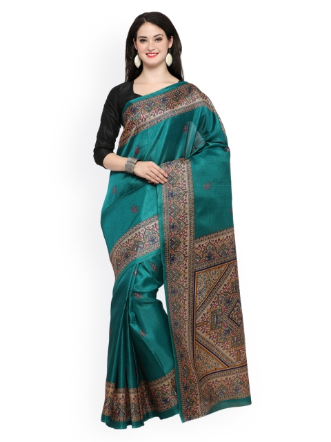 

Saree mall Teal Art Silk Printed Khadi Saree